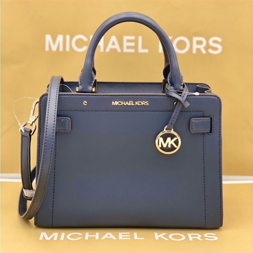 MICHAEL KORS RAYNE SMALL EAST WEST SATCHEL NAVY COLOR - Picture 2 of 15